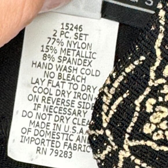 Alex Evenings Womens 2 pc Floral jacket Tank Top size Medium Black Gold sparkle - Picture 12 of 16